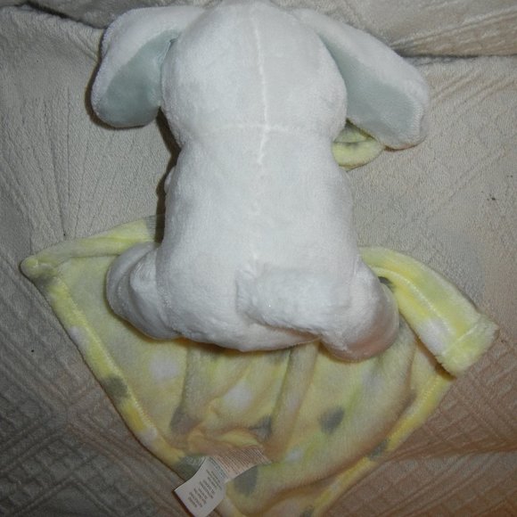 Little Beginnings Bunny Lovey Security Blanket Yellow Gray dots - Picture 3 of 3